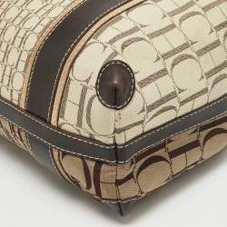 Pre Owned Carolina Herrera Brown/Beige Canvas and Leather Shopper Tote