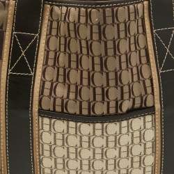 Pre Owned Carolina Herrera Brown/Beige Canvas and Leather Shopper Tote