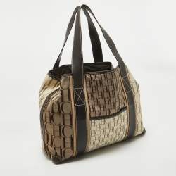 Pre Owned Carolina Herrera Brown/Beige Canvas and Leather Shopper Tote