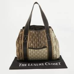Pre Owned Carolina Herrera Brown/Beige Canvas and Leather Shopper Tote