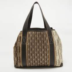 Pre Owned Carolina Herrera Brown/Beige Canvas and Leather Shopper Tote