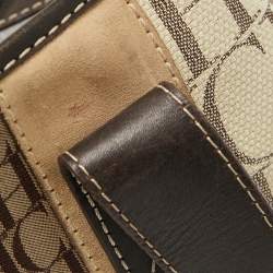 Pre Owned Carolina Herrera Brown/Beige Canvas and Leather Shopper Tote