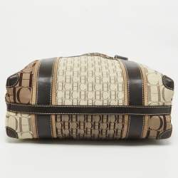 Pre Owned Carolina Herrera Brown/Beige Canvas and Leather Shopper Tote