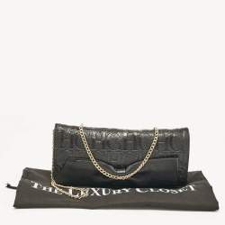 Carolina Herrera Black Monogram Embossed Leather Bow Flap Chain Clutch