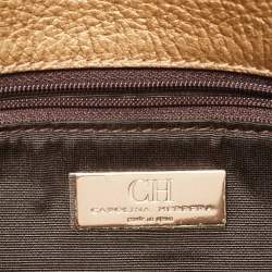 Carolina Herrera Gold Monogram Embossed Leather Audrey Chain Clutch