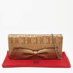 Carolina Herrera Gold Monogram Embossed Leather Audrey Chain Clutch