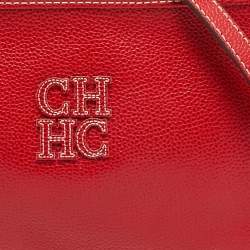 Carolina Herrera Red Leather Logo Zip Crossbody Bag