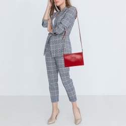 Carolina Herrera Red Leather Logo Zip Crossbody Bag