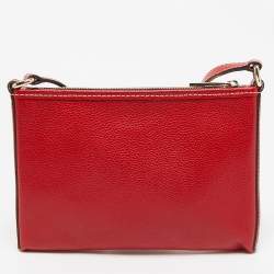 Carolina Herrera Red Leather Logo Zip Crossbody Bag