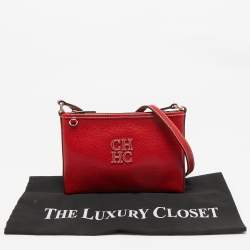 Carolina Herrera Red Leather Logo Zip Crossbody Bag