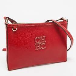 Carolina Herrera Red Leather Logo Zip Crossbody Bag