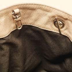 Pre Owned Carolina Herrera Beige Logo Embossed Quilted Leather Chain Tote