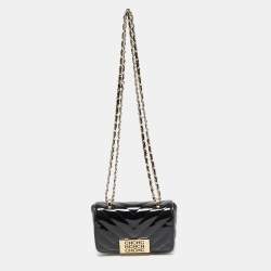 Carolina Herrera Black Chevron Patent Leather Mini Bimba Chain Bag