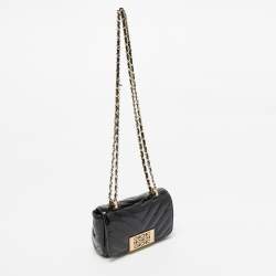 Carolina Herrera Black Chevron Patent Leather Mini Bimba Chain Bag