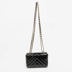 Carolina Herrera Black Chevron Patent Leather Mini Bimba Chain Bag