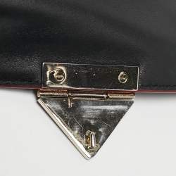 Carolina Herrera Black Embossed Leather Pushlock Flap Top Handle Bag