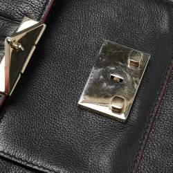 Carolina Herrera Black Embossed Leather Pushlock Flap Top Handle Bag