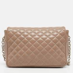 Carolina Herrera Beige Quilted Leather Flap Chain Crossbody Bag