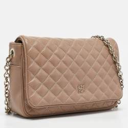 Carolina Herrera Beige Quilted Leather Flap Chain Crossbody Bag