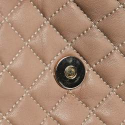Carolina Herrera Beige Quilted Leather Flap Chain Crossbody Bag