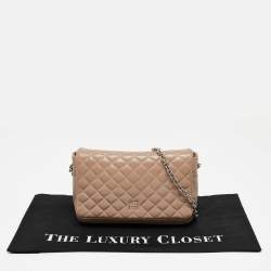 Carolina Herrera Beige Quilted Leather Flap Chain Crossbody Bag