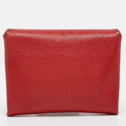 Carolina Herrera Red Leather Metal Flap Chain Clutch