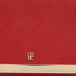 Carolina Herrera Red Leather Metal Flap Chain Clutch