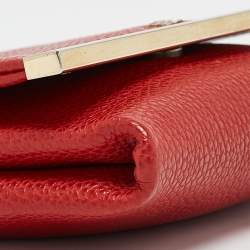 Carolina Herrera Red Leather Metal Flap Chain Clutch