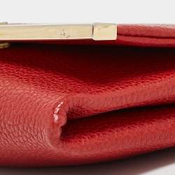 Carolina Herrera Red Leather Metal Flap Chain Clutch