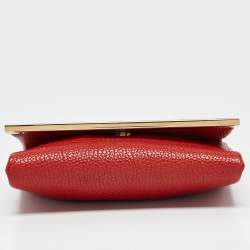 Carolina Herrera Red Leather Metal Flap Chain Clutch