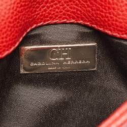 Carolina Herrera Red Leather Metal Flap Chain Clutch