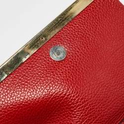 Carolina Herrera Red Leather Metal Flap Chain Clutch