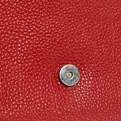 Carolina Herrera Red Leather Metal Flap Chain Clutch