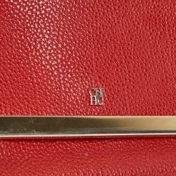 Carolina Herrera Red Leather Metal Flap Chain Clutch