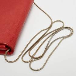 Carolina Herrera Red Leather Metal Flap Chain Clutch