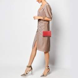 Carolina Herrera Red Leather Metal Flap Chain Clutch