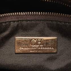 Carolina Herrera Navy Blue Monogram Embossed Leather Chain Shoulder Bag