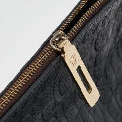 Carolina Herrera Navy Blue Monogram Embossed Leather Chain Shoulder Bag