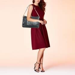Carolina Herrera Navy Blue Monogram Embossed Leather Chain Shoulder Bag
