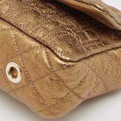 Pre Owned Carolina Herrera Gold Logo Embossed Leather Embellished Shoulder Bag