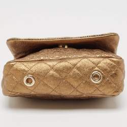 Pre Owned Carolina Herrera Gold Logo Embossed Leather Embellished Shoulder Bag