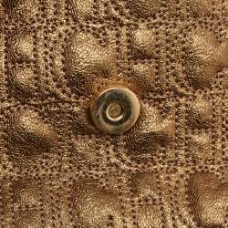 Pre Owned Carolina Herrera Gold Logo Embossed Leather Embellished Shoulder Bag
