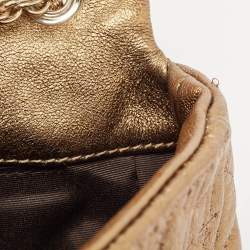 Pre Owned Carolina Herrera Gold Logo Embossed Leather Embellished Shoulder Bag