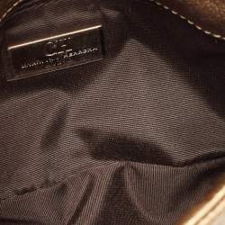 Pre Owned Carolina Herrera Gold Logo Embossed Leather Embellished Shoulder Bag