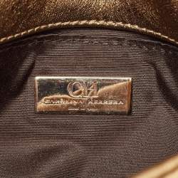 Pre Owned Carolina Herrera Gold Logo Embossed Leather Embellished Shoulder Bag
