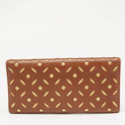 Carolina Herrera Brown/Gold Leather Lasercut Flap Continental Wallet