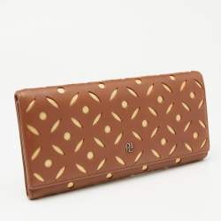 Carolina Herrera Brown/Gold Leather Lasercut Flap Continental Wallet