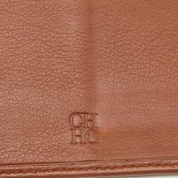 Carolina Herrera Brown/Gold Leather Lasercut Flap Continental Wallet