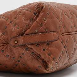 Carolina Herrera Brown Quilted Leather Studded Logo Tote