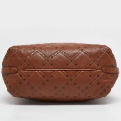 Carolina Herrera Brown Quilted Leather Studded Logo Tote